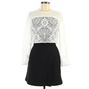 MAJE Relim Optic Illusion long sleeve lace crewneck dress black ivory Sz 2 M NEW